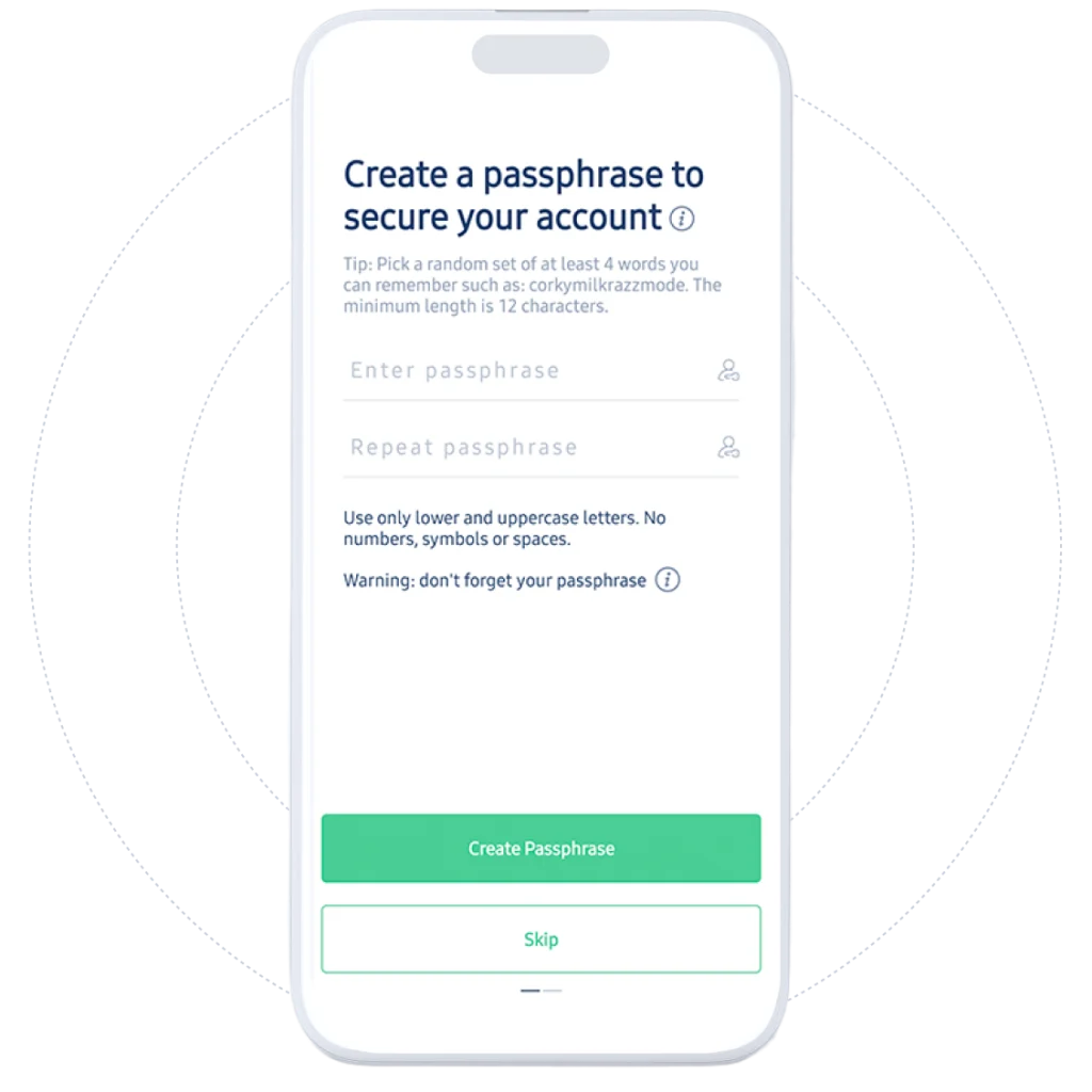 Secure financial profile creation interface showing encrypted data protection