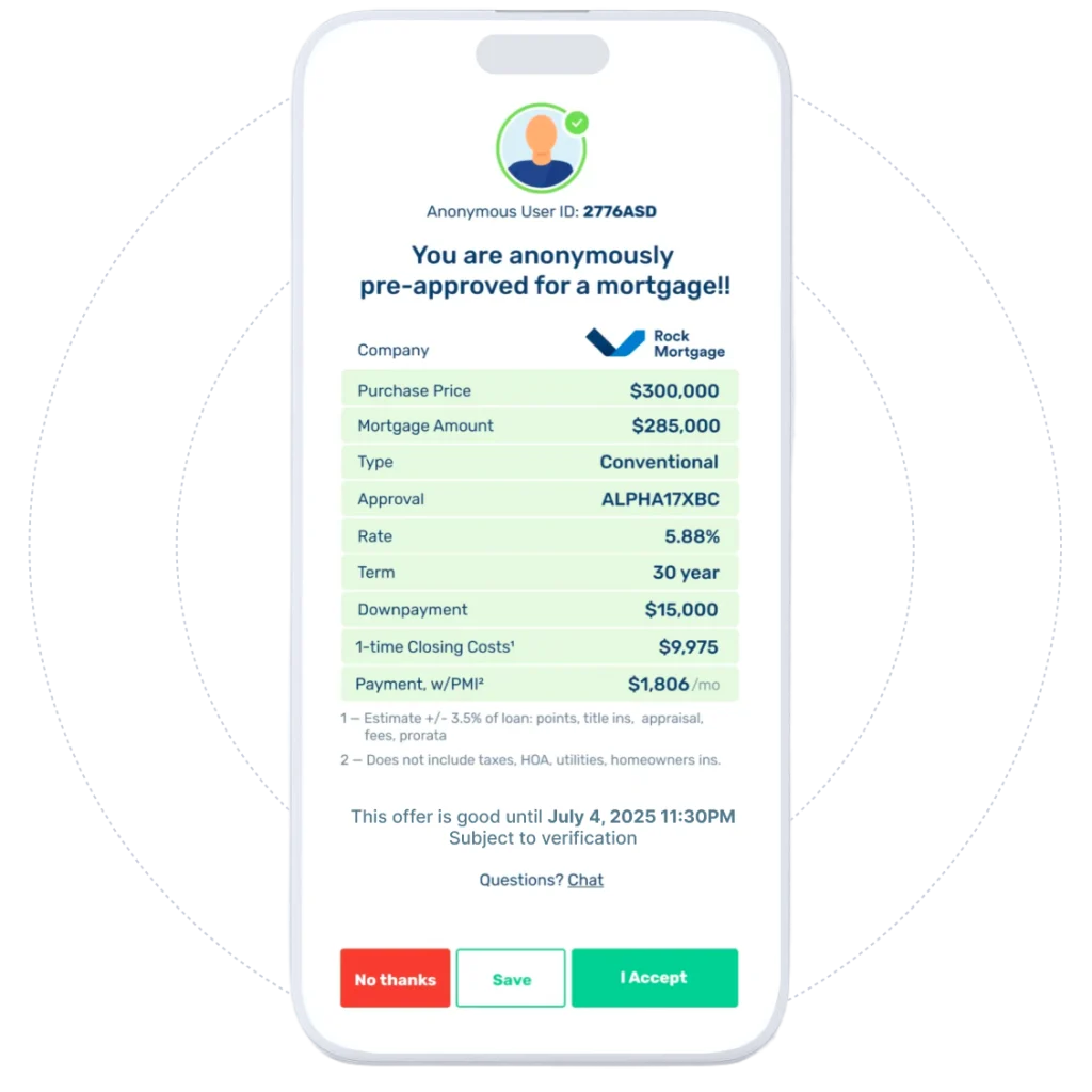 Mobile app displaying secure lending process with user-controlled data sharing